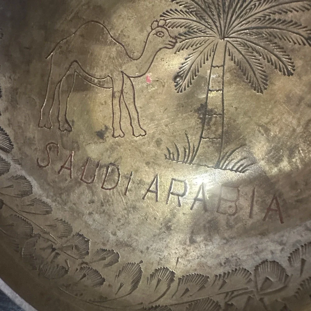 Vintage‎ Brass Bowl Saudi Arabia Camel And Palm Tree Engraved